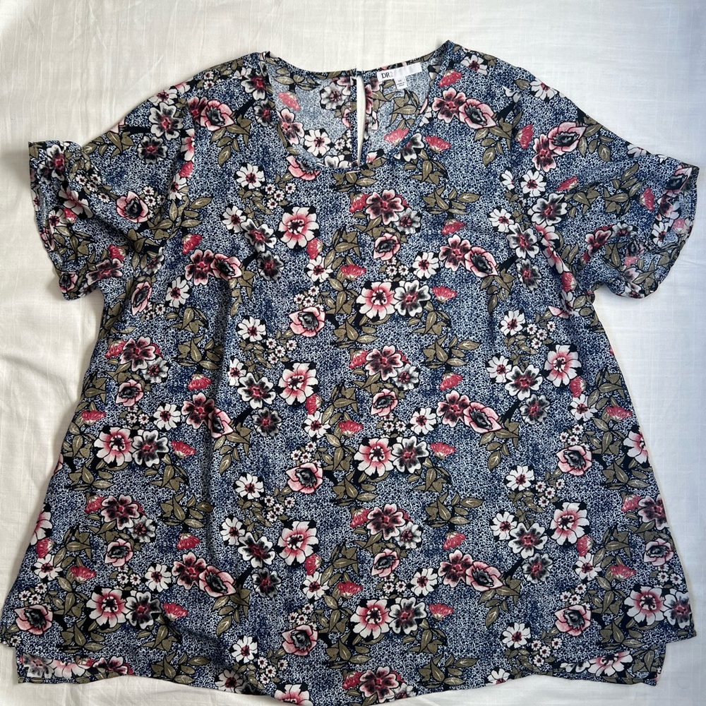 DR2 Blue Floral Blouse - 2X